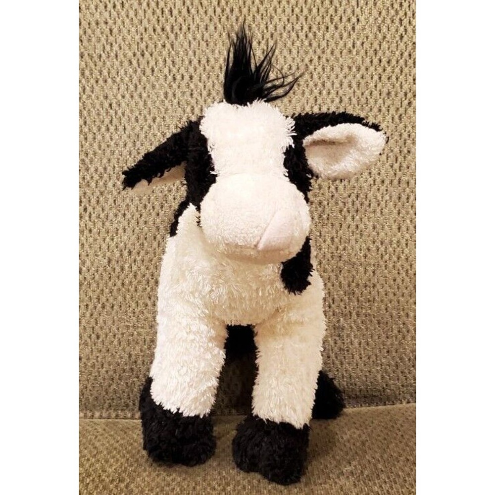 8 Inch Douglas Cuddle Toy Black White Cow Kinky Tail Stuffed Animal Plush